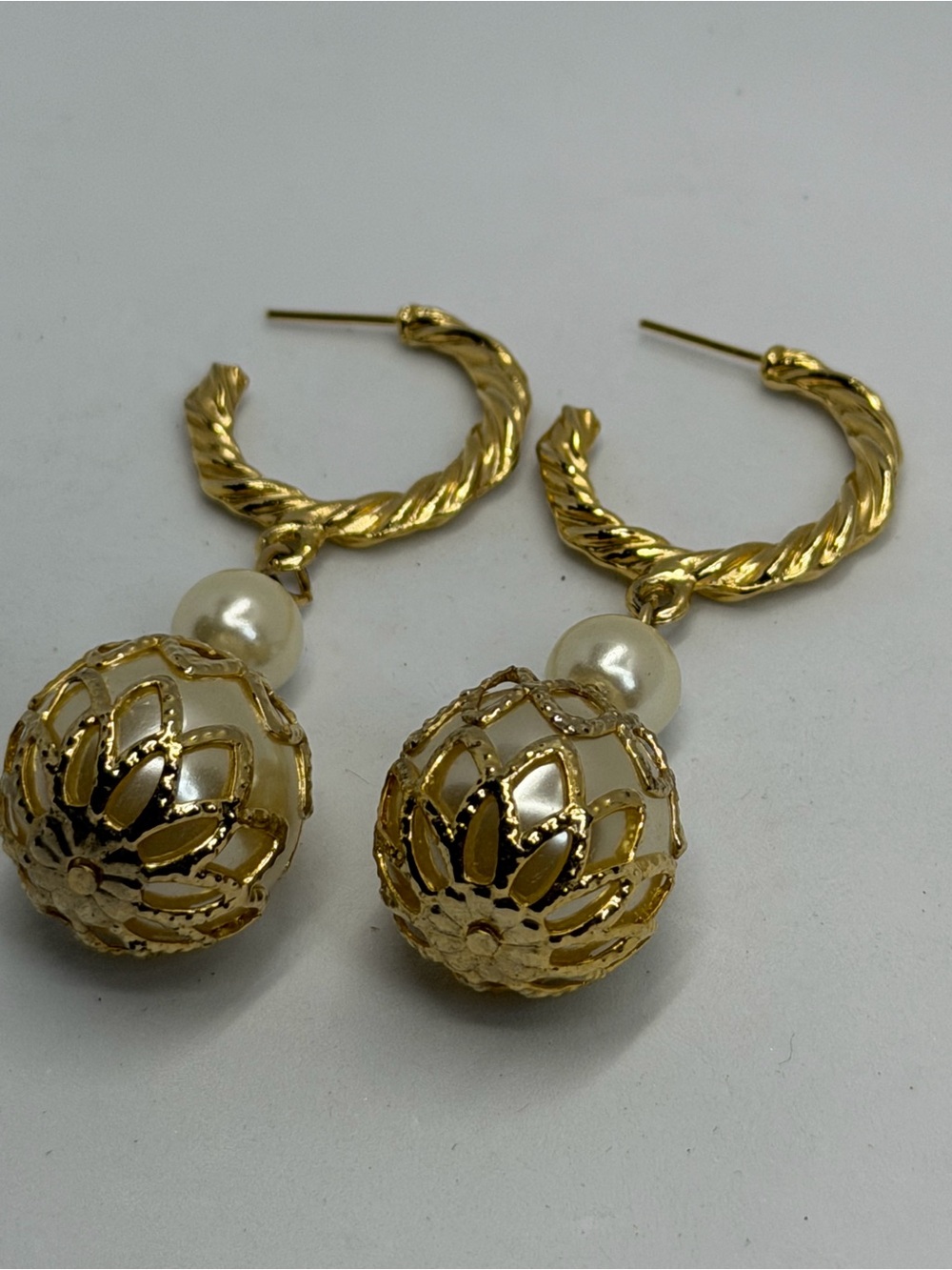 Gold Pearl Drop Hoop Earrings - Women Jewelry